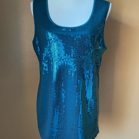 Covington Turquoise Sequin Sleeveless Top (Size XL) Sparkly Holiday Top - Picture 7 of 7